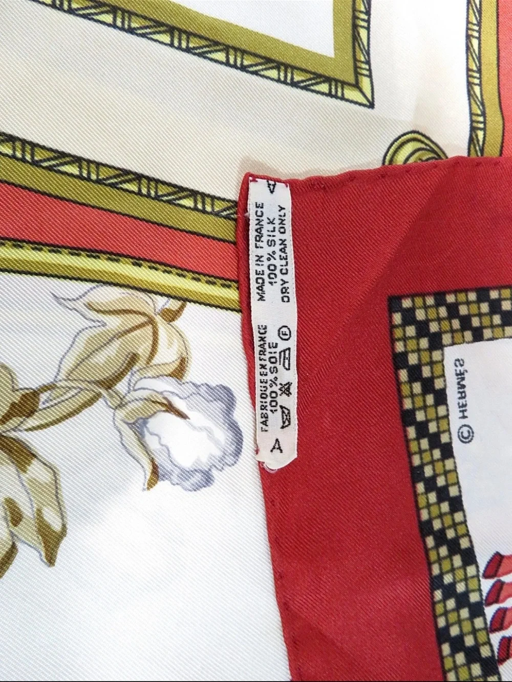 Hermes White Red and Gold Horse Harness Silk Scarf